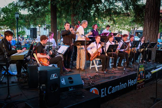 Local musicians performing for an audience at a community arts event